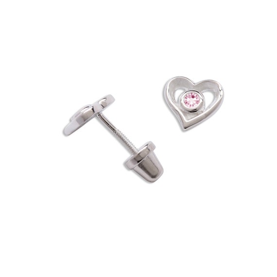 Little Girls Sterling Silver CZ Pink Heart Screw Back Earrings, Toddler  Heart Studs, Kids Hypoallergenic, Nickel Free, Infant Jewelry, Child 