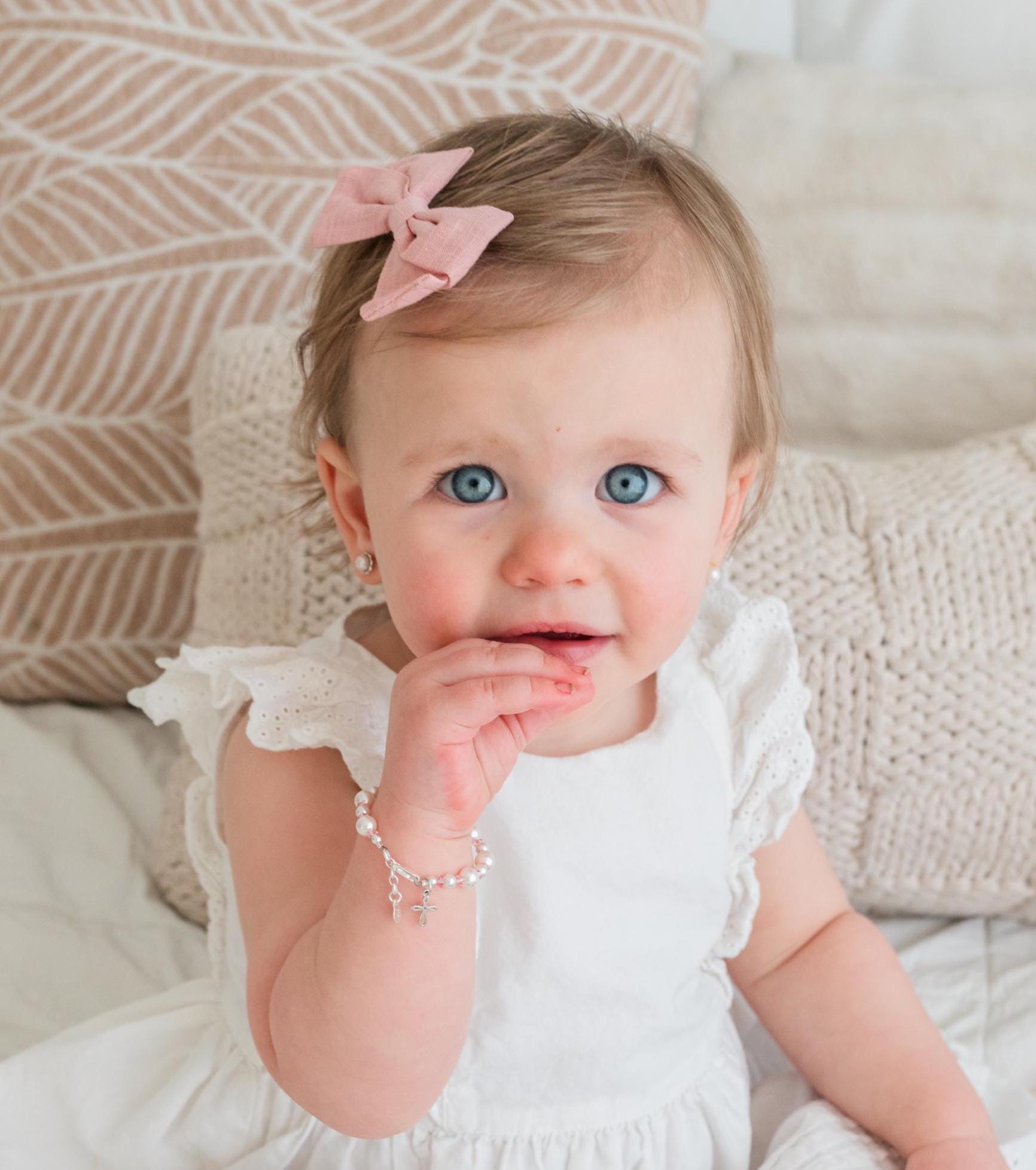 Baby Crystals Braccialetto Battesimo Per Neonata In Argento 925 Con Cristalli Swarovski E Ciondolo Croce - Gioiello Regalo Per Battesimo, Prima Comunione, 0-3 Mesi