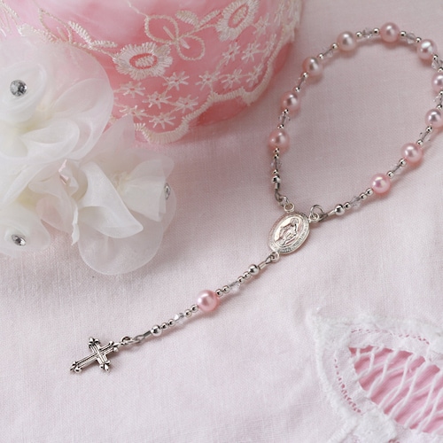 Sterling Silver Baby Rosary in Pink With Miraculous Medal and - Etsy