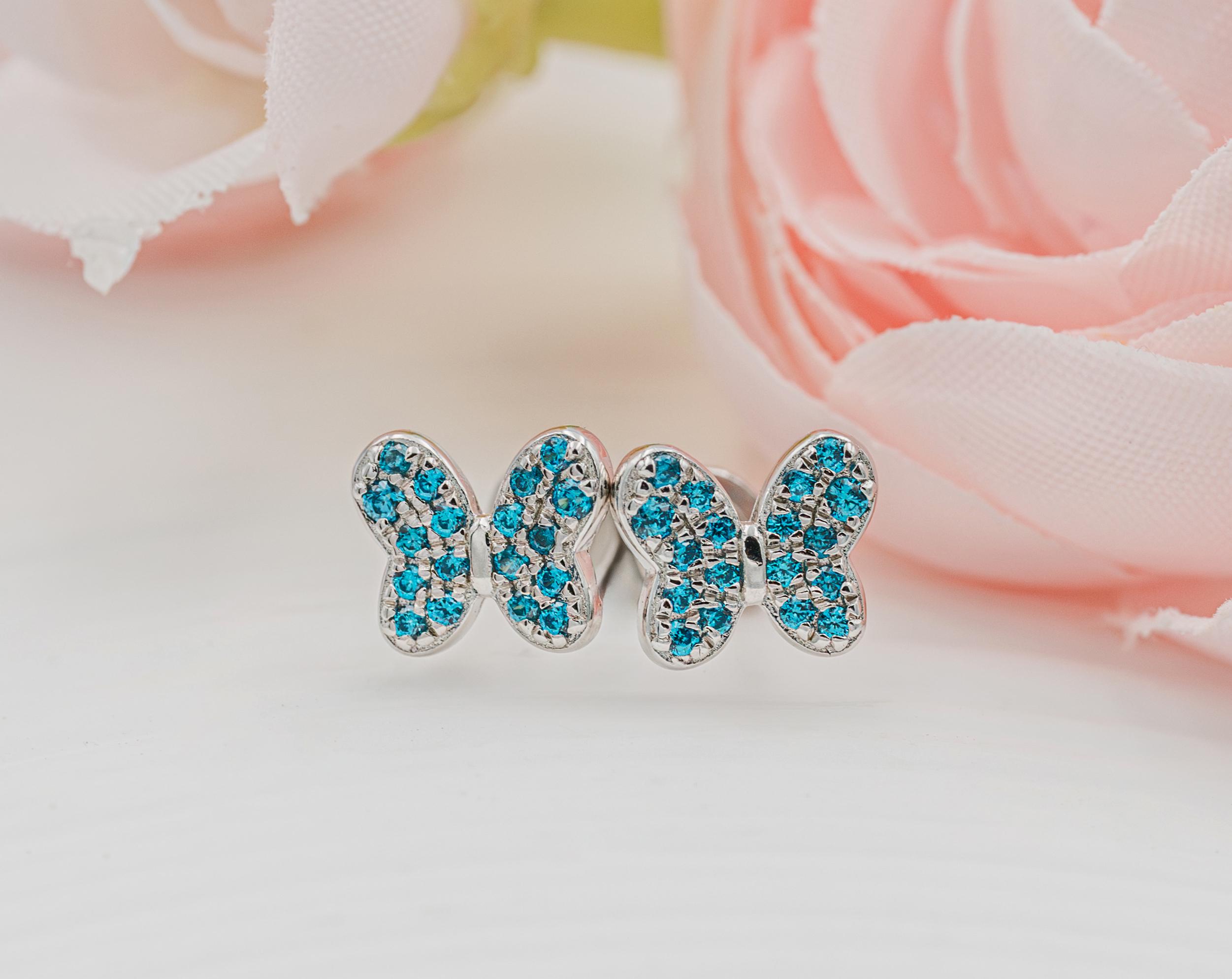 Boucles D'Oreilles Papillon Turquoise Argent - Le Bijou Français - Neuves - Fait En France