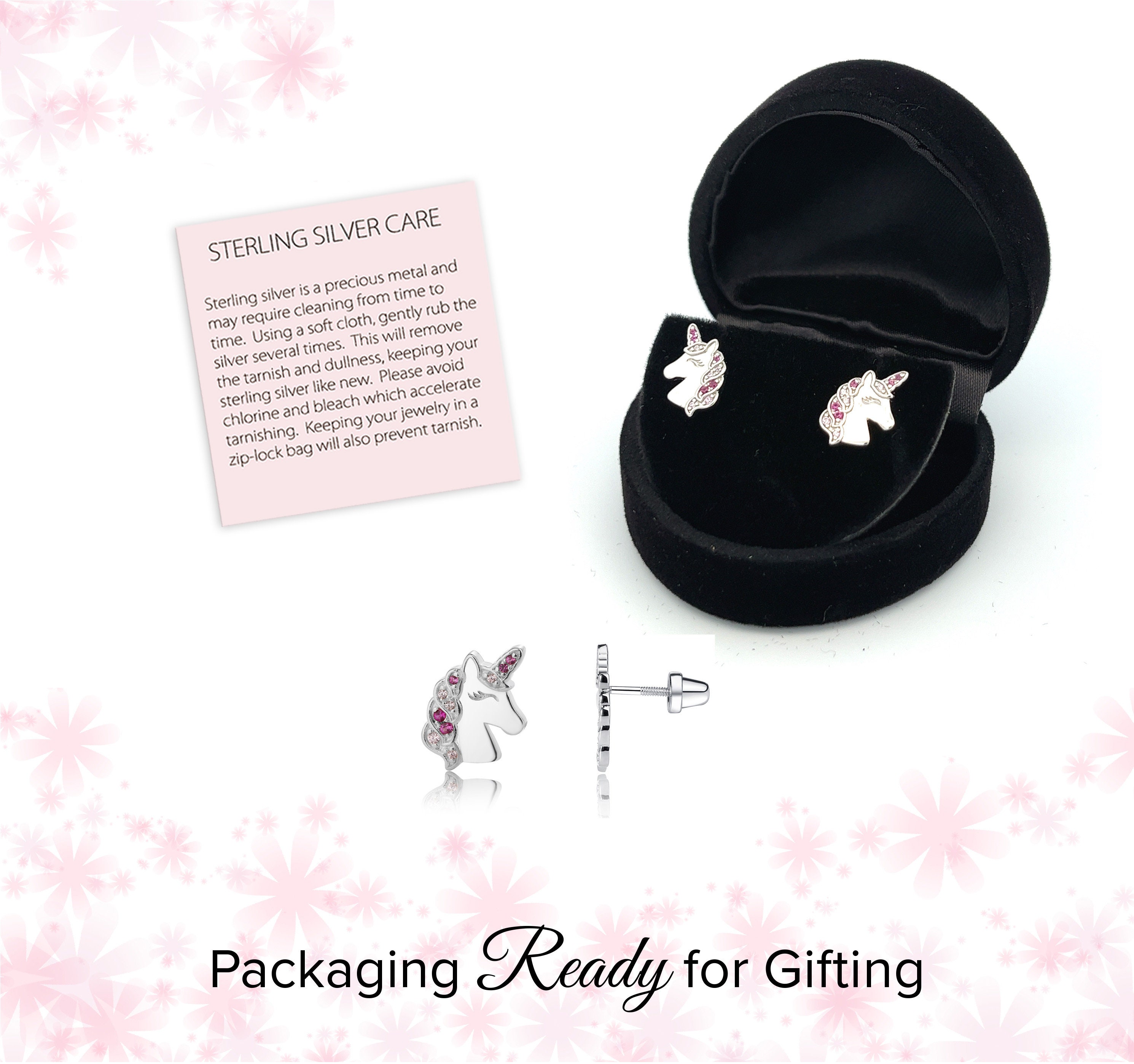 Orecchino per borchie unicorno, orecchini in argento sterling, orecchini minimalisti, orecchini delicati unicorno, regalo per ragazze di fiori, regalo di compleanno - Italia