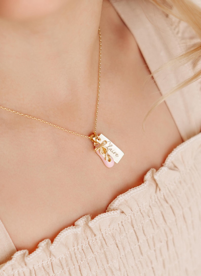 Girls 14K Gold-Plated Ballet Slipper or Ballerina Shoe Necklace - Optional Engraving - Dance Recital Gift, Kids Ballet Jewelry, Nutcracker image 2