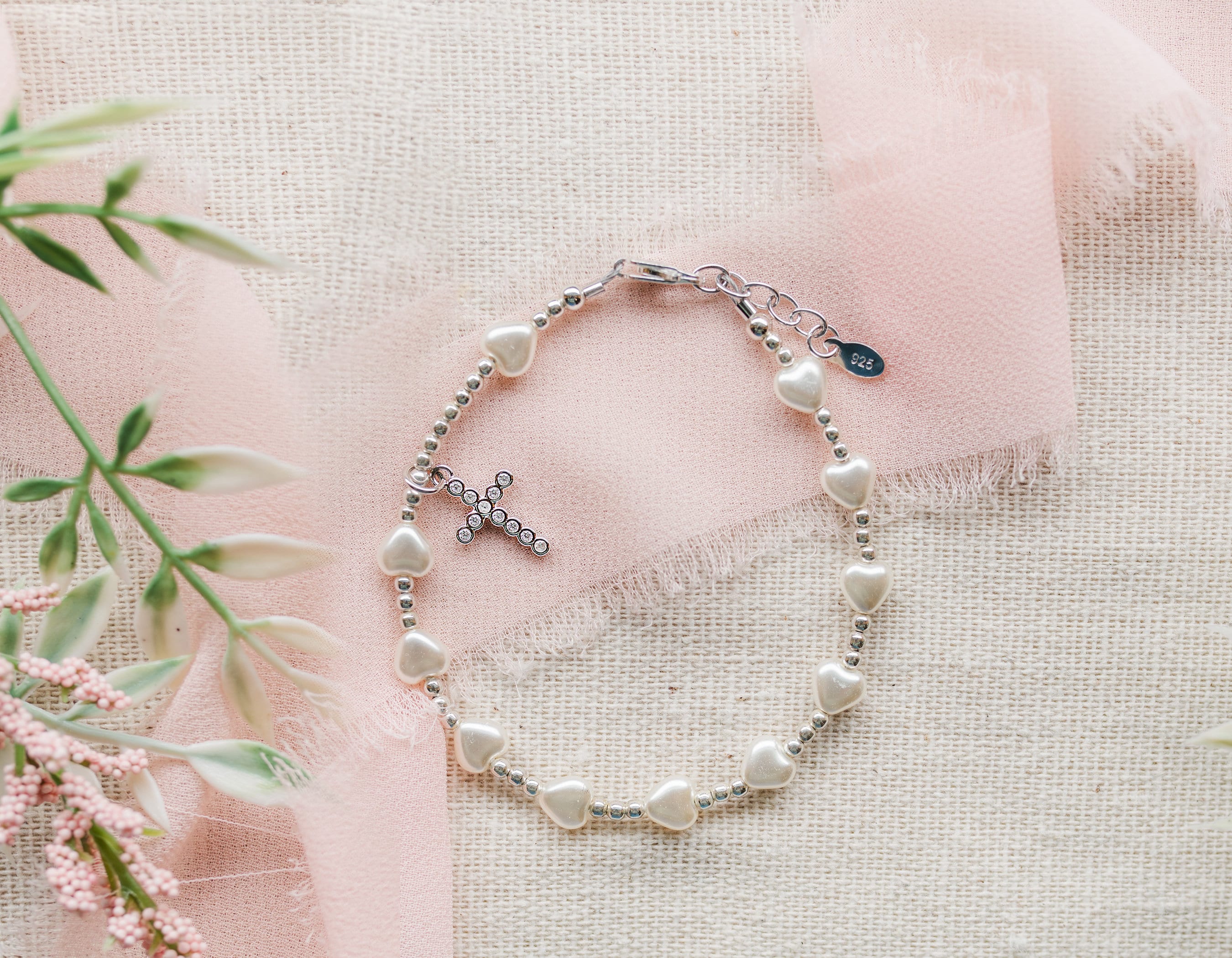 Sterling Silver First Communion Rosary Bracelet With White Pearl Hearts Girls 1st Holy Communion Gift Catholic Kids Rosary Bracelet Etsy