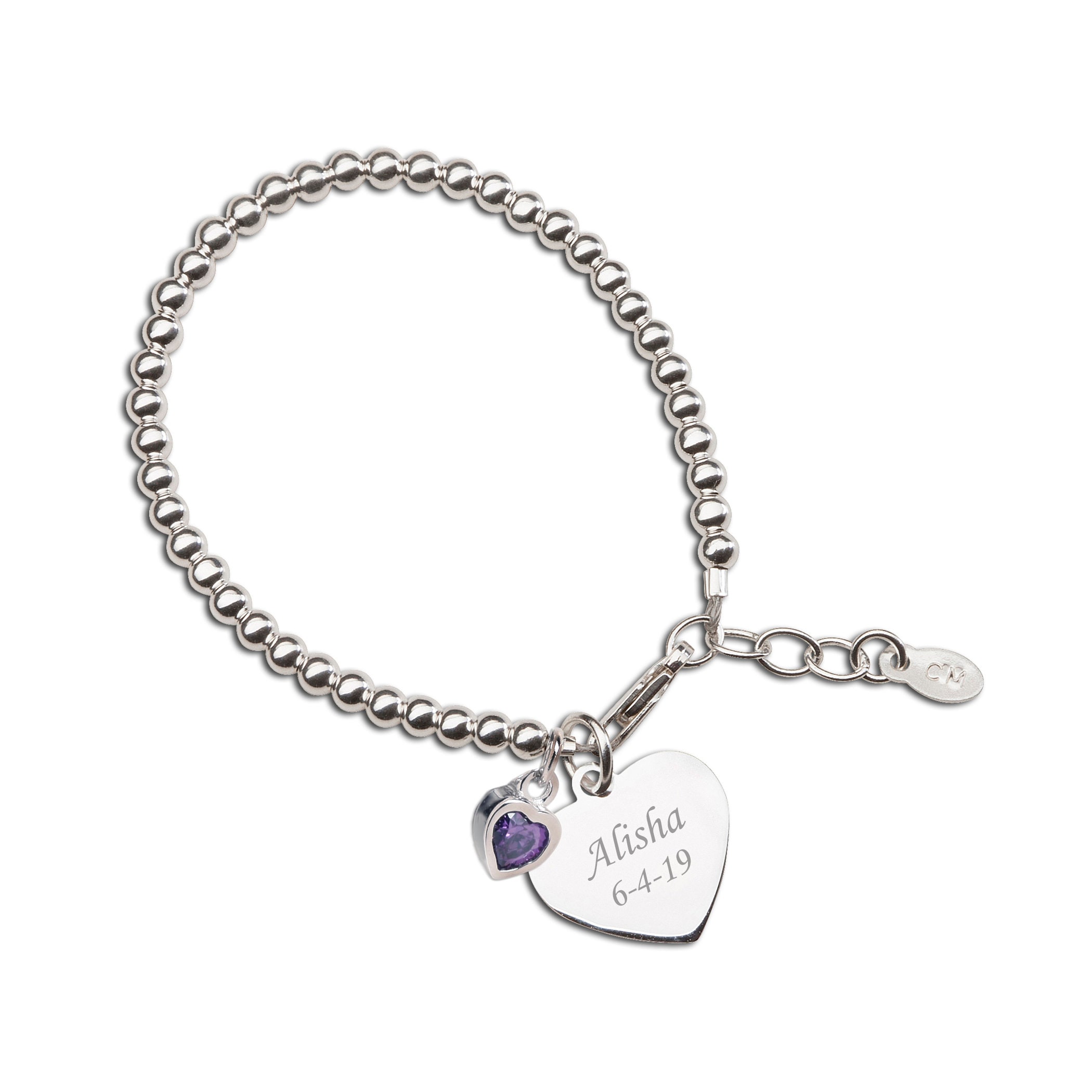 Little Girls Sterling Silver Birthstone Charm Bracelet With