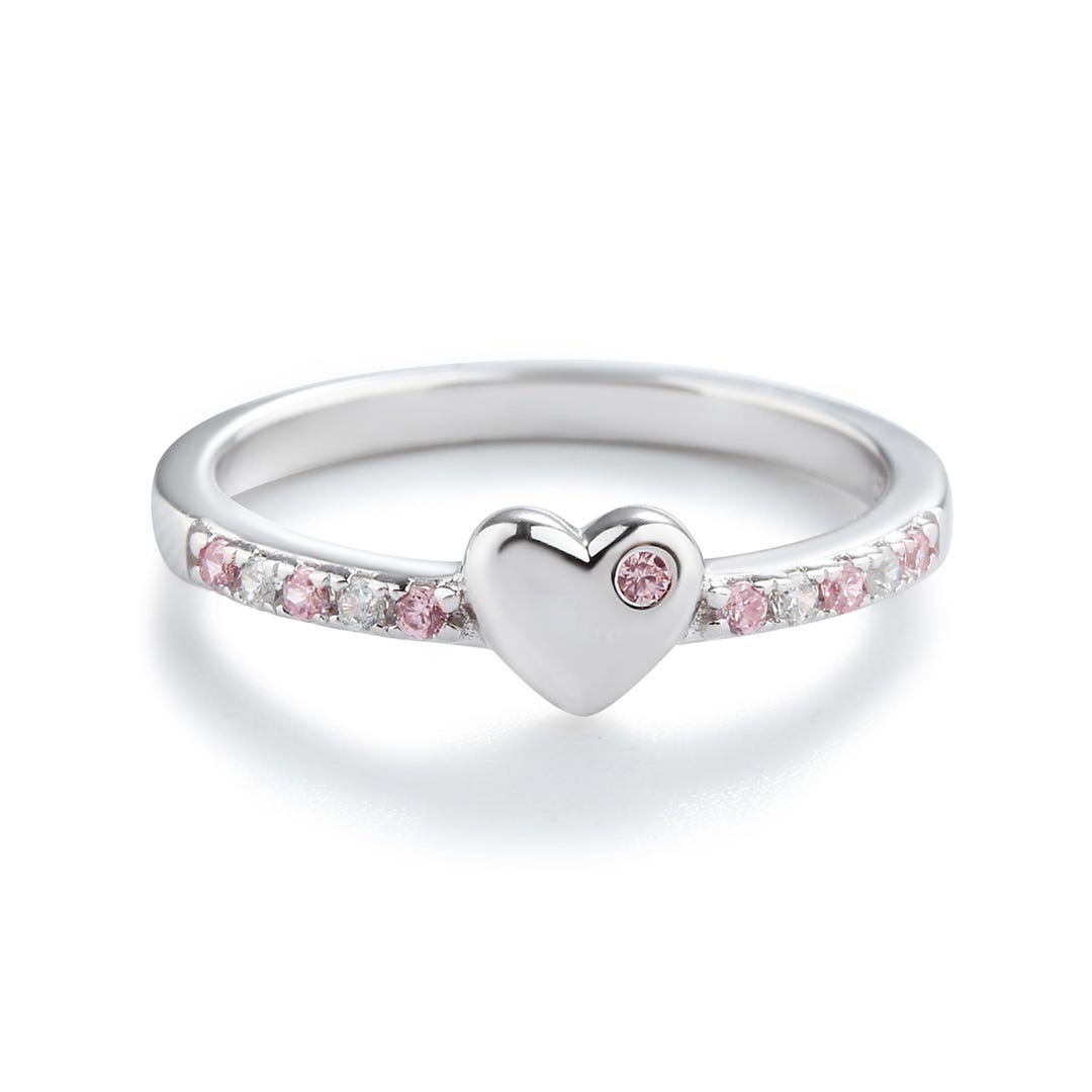 Little Girls Sterling Silver Puff Heart Ring With Pink Czs, Jewelry ...