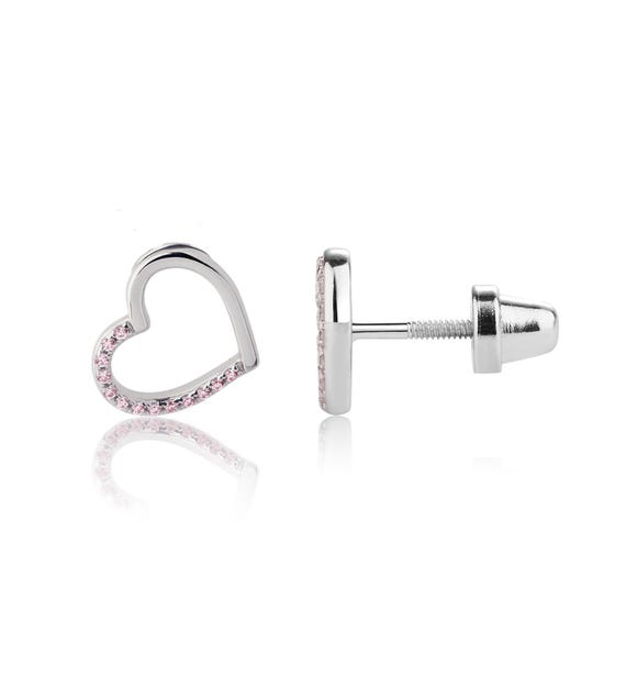 Orecchini A Perno Argento 925 A Forma Di Cuore – Ipoallergenici, Placcati Oro Bianco, Per Donne E Ragazze, Con Sacchetto Di Velluto