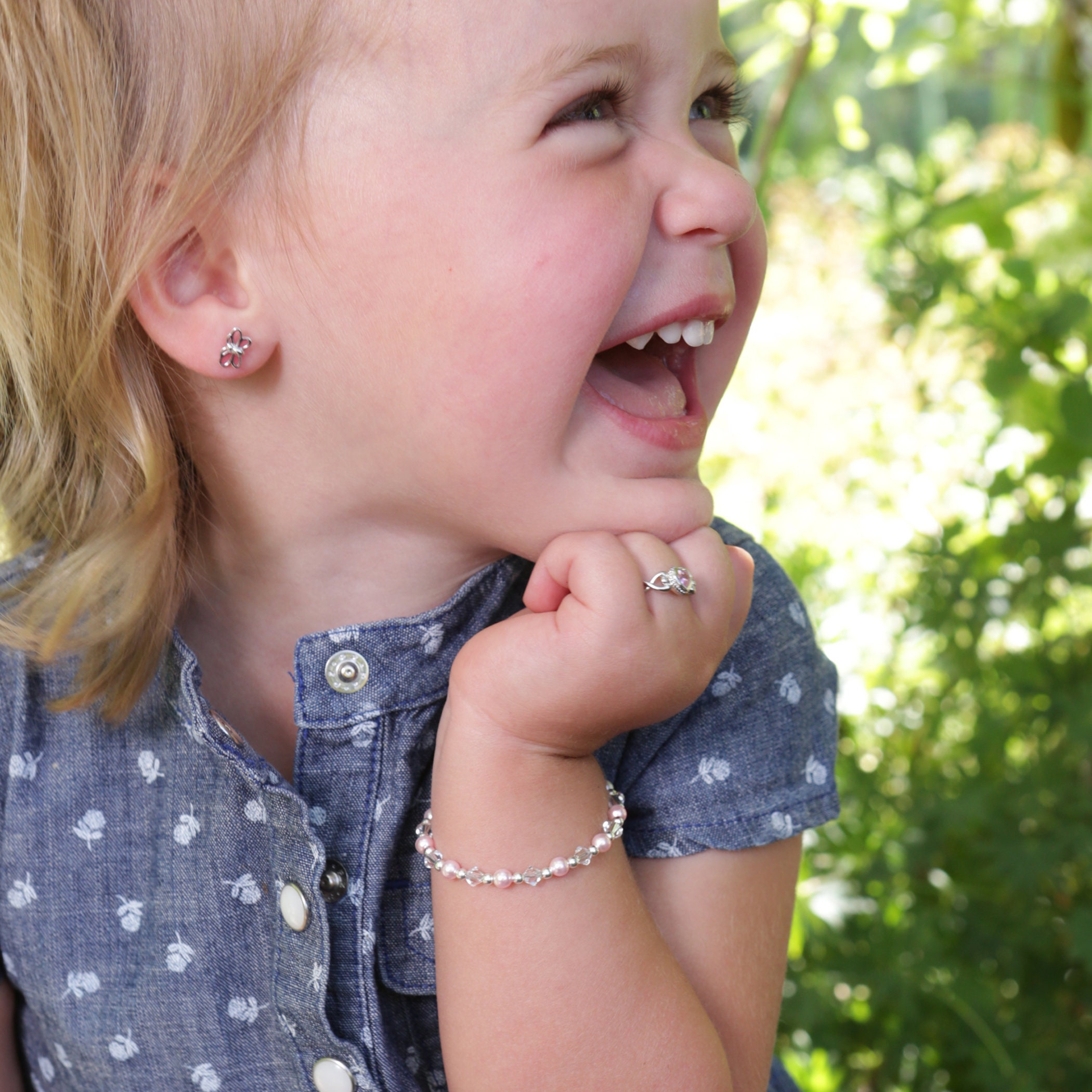 Children's Sterling Silver Bracelet for Little Girls Pink Etsy Australia