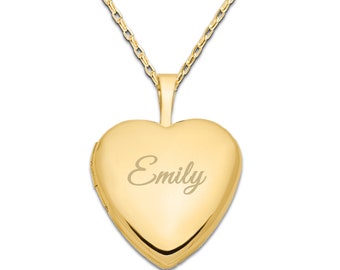 Personalized 14K Gold-Plated Heart Locket Charm Necklace for Little Girls, Kids, Teens or Women, Locket that Opens, Granddaughter Gift