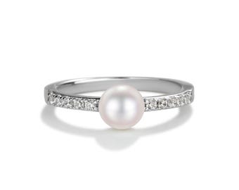 Anello da bambina in argento sterling, con perla d'acqua dolce e fascia in zirconi, gioiello per neonata, ricordo per la nascita, anello per mignolo, anello per alluce, anello impilabile