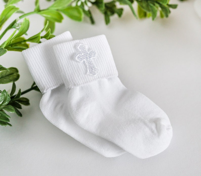 Baby Girls or Boys White Dress Socks With Embroidered Cross Etsy