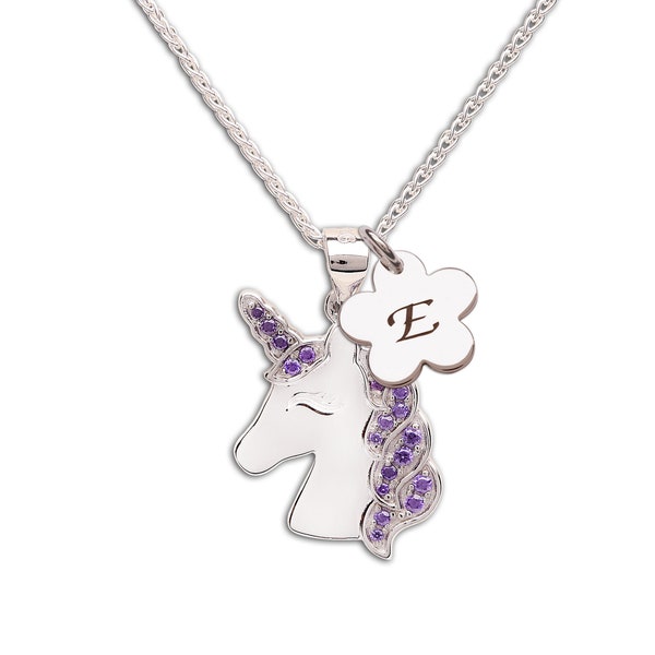 Sterling Silver Unicorn Charm Necklace with Lavender CZs for Little Girls, Unicorn Jewelry, Kids Purple Unicorn, Unicorn Party Friend Gift