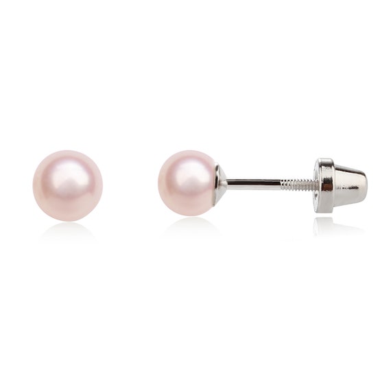 Sterling Silver Pink Freshwater Pearl Screw Back Earrings for Girls, Kids  Pearl Stud Earrings, Baby Earrings, Hypo-allergenic, Nickel Free 