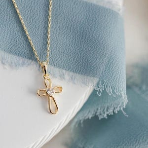 Children's 14K Gold-Plated Infinity Cross Necklace with CZ Heart for Girls Baptism, First Communion or Confirmation Gift, Religious Jewelry