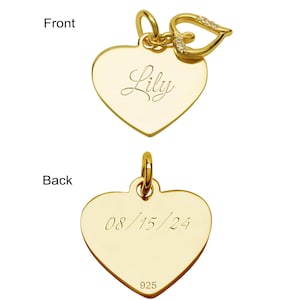 14k Gold Plated over Sterling Silver Engraved Heart Charm, Perfect Customized Charm with Name for Kids and Adults