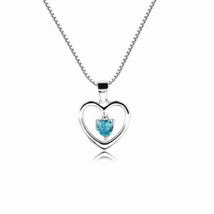 Sterling Silver "Dancing Heart" Birthstone Necklace with CZ Heart Charm, Little Girls Birthstone Jewelry, Kids Heart Necklace, Toddler Gift