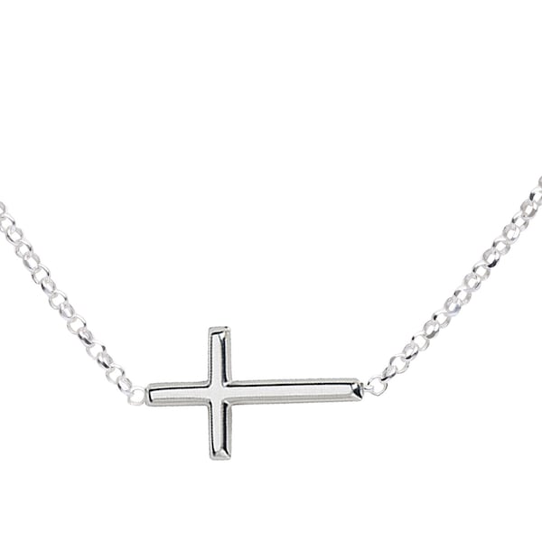 Collier de croix latérale horizontale en argent sterling pour filles, cadeau de première communion, cadeau de confirmation, bijoux pour enfants chrétiens, adolescents ou femmes