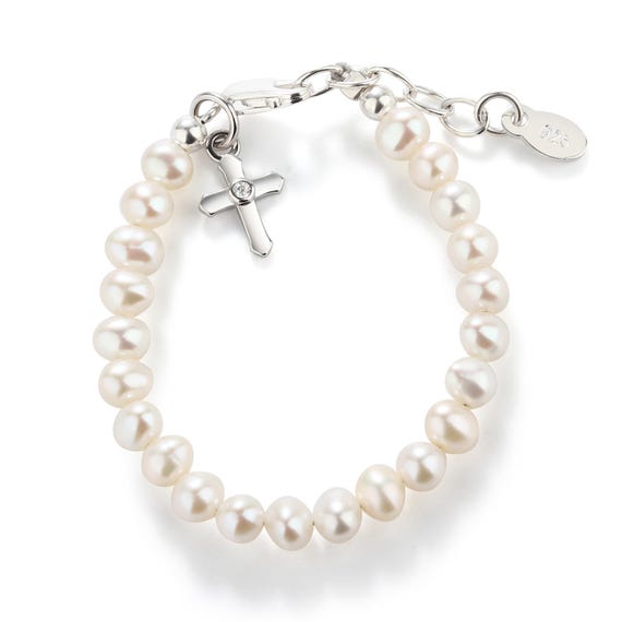 Precious Pieces, braccialetto per battesimo bimba con croce in argento Sterling, Argento, colore: White, cod. B-004-M