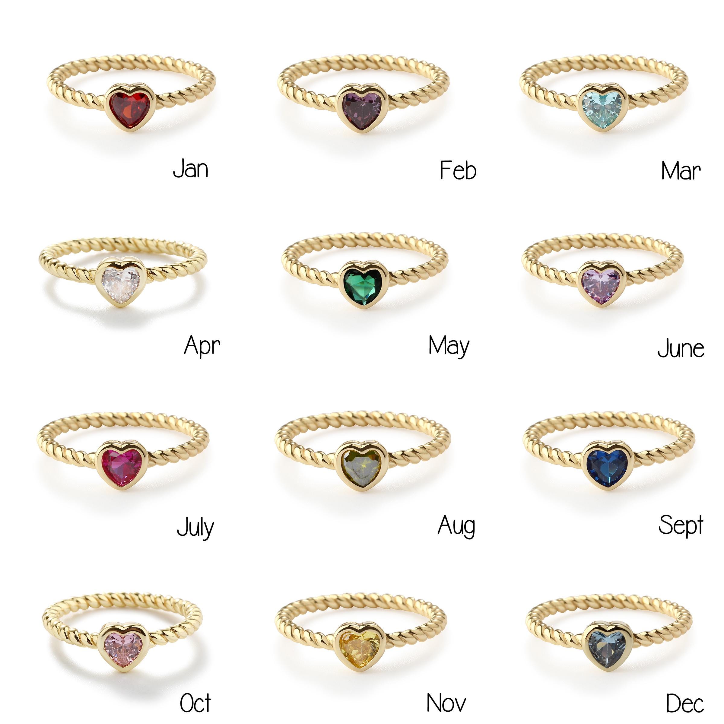 14K Gold-plated Sterling Silver Birthstone Heart CZ Baby Ring, Gift for ...