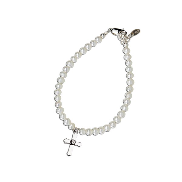 Sterling Silver Cross Bracelet with Freshwater Pearls, First  Communion Gift, Catholic Jewelry, Baptism, Goddaughter Gift