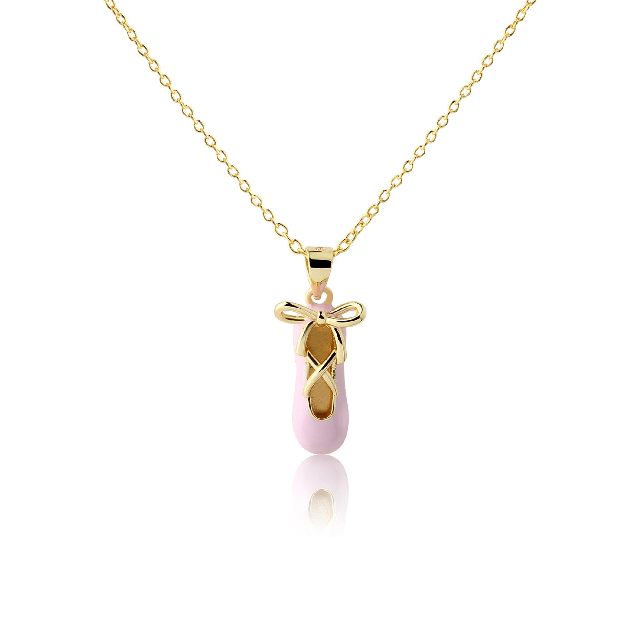 Girls 14K Gold-Plated Pink Ballet Slipper Necklace 14