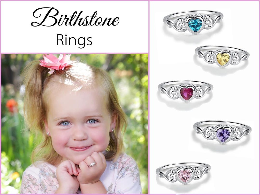 Sterling Silver Birthstone Heart Ring For Girls - CZ Stone Keepsake Jewelry In Sizes 1-5