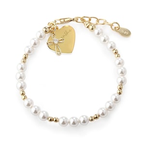 Children's 14K Gold-Plated Cross adorned with Swarovski® pearls with FREE Engraving for Baptism, Christening, or 1st Communion Gift