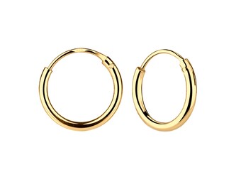 Girls 14K Gold-Plated over Sterling Silver Endless Hoop Earrings, Hypoallergenic, Nickel Free, Toddler Kids Gold Hoops, Cartilage Hoop 10mm