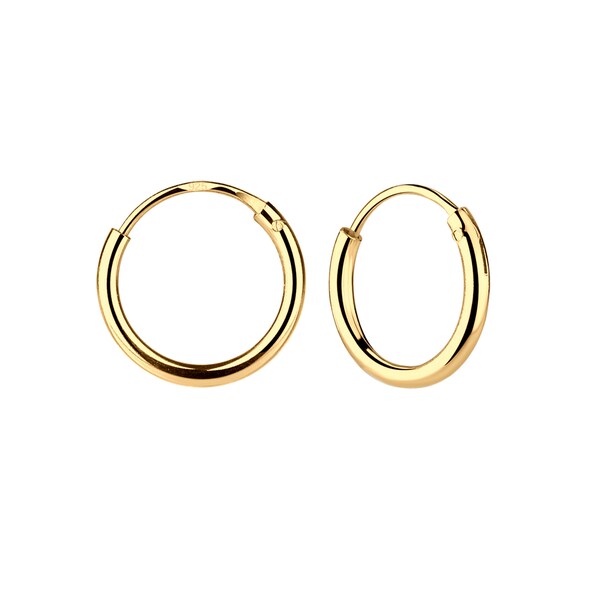 Girls 14K Gold-Plated over Sterling Silver Endless Hoop Earrings, Hypoallergenic, Nickel Free, Toddler Kids Gold Hoops, Cartilage Hoop 10mm