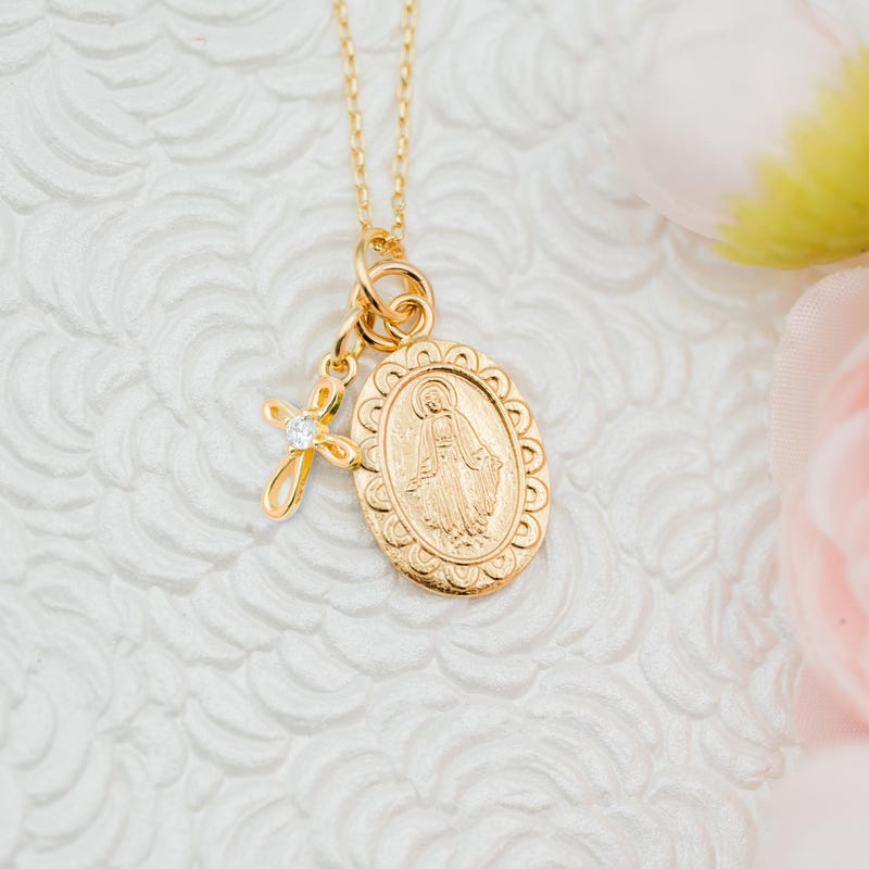 Miraculous Medal and Cross Necklace - Etsy