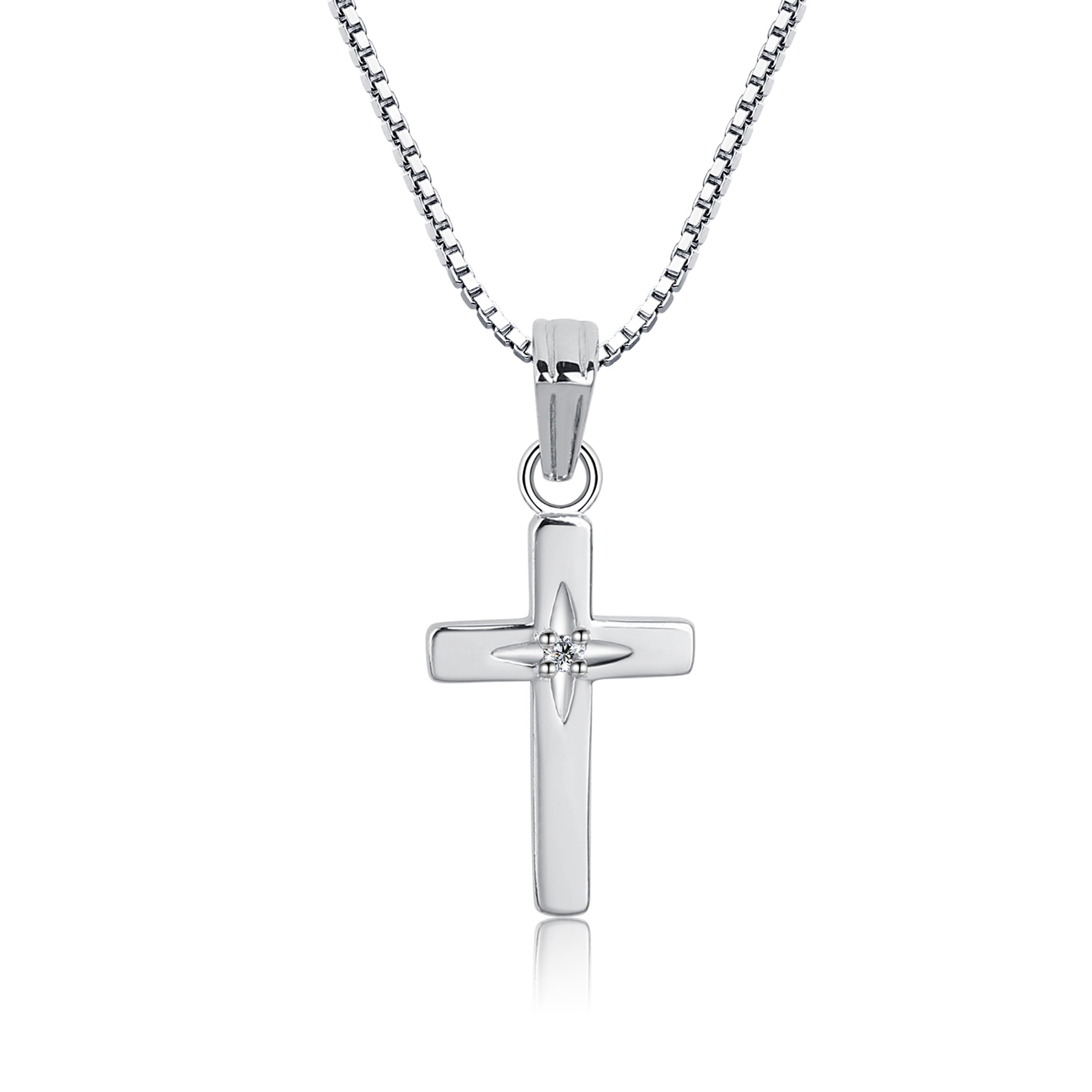 Sterling Silver Cross Charm Necklace with Diamond Christian