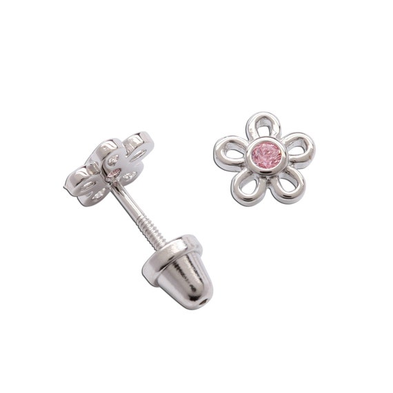 Childrens Earring /& Necklace Set Nickel Free Sterling Silver Pink CZ Heart Necklace /& Stud Earrings for Kids