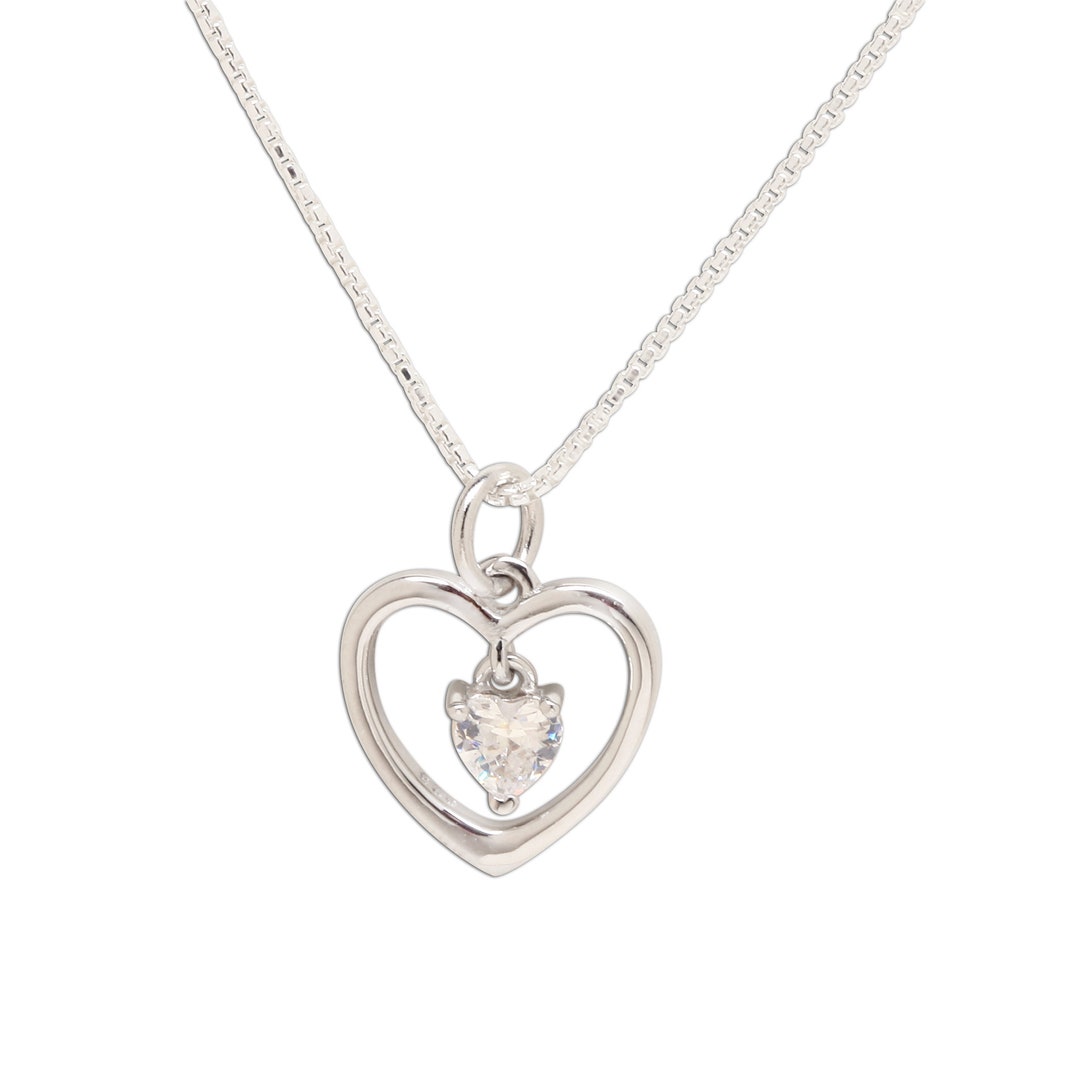 Sterling Silver dancing Heart Birthstone Necklace With April CZ Heart