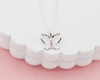 Little Girls Sterling Silver Butterfly Necklace, Kids Pink Butterfly Jewelry, Gift for Toddler Birthday, Children's Cute Charm, Teens, Women