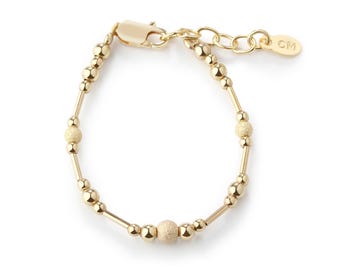 Little Girls 14K Gold-Plated Bracelet with Stardust Beads, Infant, Baby, Toddler, Kids, Teens, Women Stackable Matching Mom and Me Jewelry