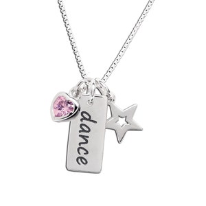 Sterling Silver Dance Charm Necklace with Star and Birthstone CZ Heart, Little Girls Dance Recital Gift, Ballerina Dancer, Competition Gift