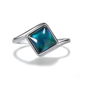 Sterling Silver Square Mood Ring Changes Colors Showing Your Mood, Little Girls, Child, Kids, Teenagers, Women, Fun Color Changing Jewelry