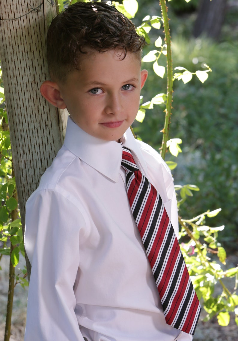 LDS Baptism Red and Black Stripe Tie with CTR Tie Pin in Gift Box for Boys Baptism Gift, Mormon Baptism Gift for Boys, Youth Red Stripe Tie image 4