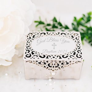 Personlig dopgåva för flickor, liten silverfiligransmyckesask med kors, första nattvarden, dop, konfirmation GRATIS gravyr