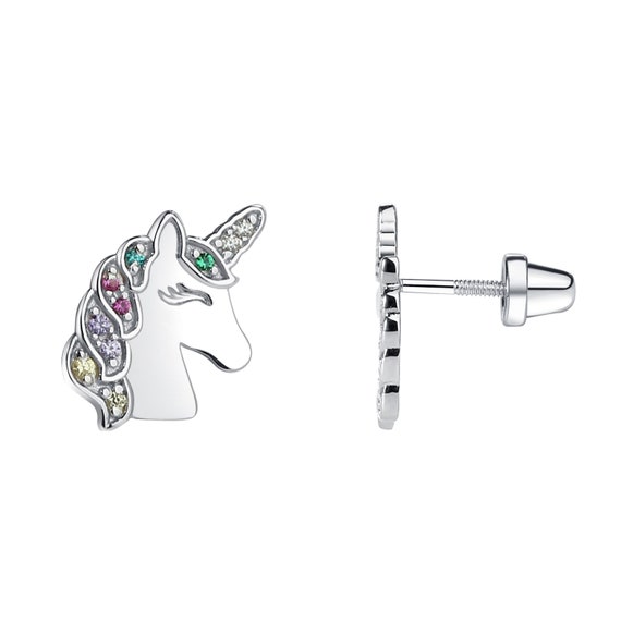 Sterling Silver Unicorn and Rainbow Studs Multicolor Resin Sterling Silver Unicorn and Rainbow Studs Multicolor Resin