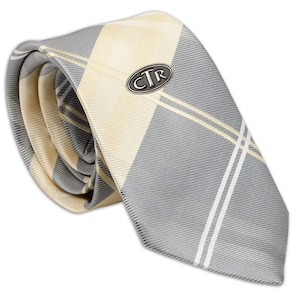 Cravate à carreaux jaune et grise de baptême LDS avec épingle à cravate CTR, cadeau de baptême mormon pour garçons, cravate à carreaux jaune pour jeune, cravate église grise pour garçons