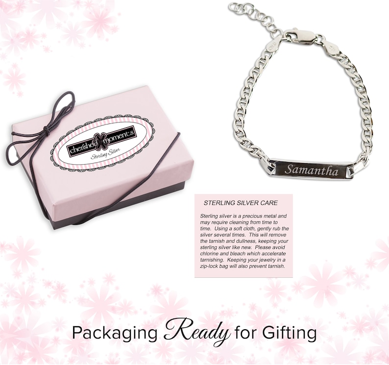 Sterling Silber ID Name Armband personalisierte Geschenk für Babys, Kinder, Kleinkinder, Mädchen oder Jungen mit KOSTENLOSER Gravur kundenspezifischer Kinderschmuck Bild 8