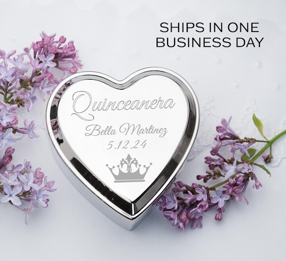 Quinceañera Gift for 15 Year Old Girls, Personalized Silver Heart