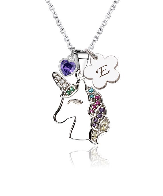 TINGN Chaîne Licorne Pour Filles - Pendentif Licorne CZ - Chaîne Pour Fille - Cœur Licorne - Chaîne Pour Enfants - Collier Licorne Avec Lettres - Bijoux Pour Enfants - Cadeau D'anniversaire