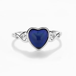 Sterling Silver Heart Mood Ring Changes Colors Showing Your Mood, Little Girls, Child, Kids, Teenagers, Women, Fun Color Changing Jewelry
