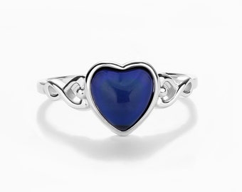 Sterling Silver Heart Mood Ring Changes Colors Showing Your Mood, Little Girls, Child, Kids, Teenagers, Women, Fun Color Changing Jewelry