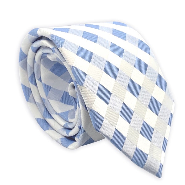 Boys Blue Check Tie for Youth, 45 inch
