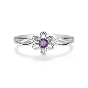 Kids Sterling Silver Birthstone Baby Ring, Little Girls Flower Ring for Toddlers, Children's Jewelry, Infant New Baby Gift for Granddaughter