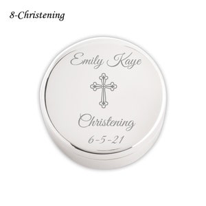 Personalized Baptism Gift for Girls, Silver Round Jewelry Box, FREE Engraved Name and Cross, Custom First Communion Gift, Infant Christening 8-Christening Fancy