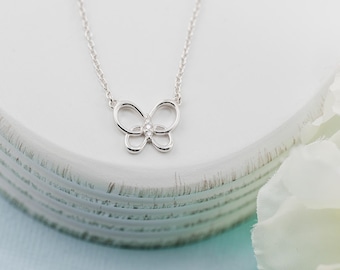 Little Girls Sterling Silver Butterfly Necklace, Kids Butterfly Jewelry, Gift for Toddler Birthday, Children's Cute Charm, Granddaughter
