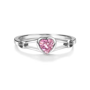 Sterling Silver Birthstone Baby Ring with CZ Heart, Ring for Toddlers, Kids, Little Girls, Teens or Women&#39;s Pinky Ring, Granddaughter Gift
